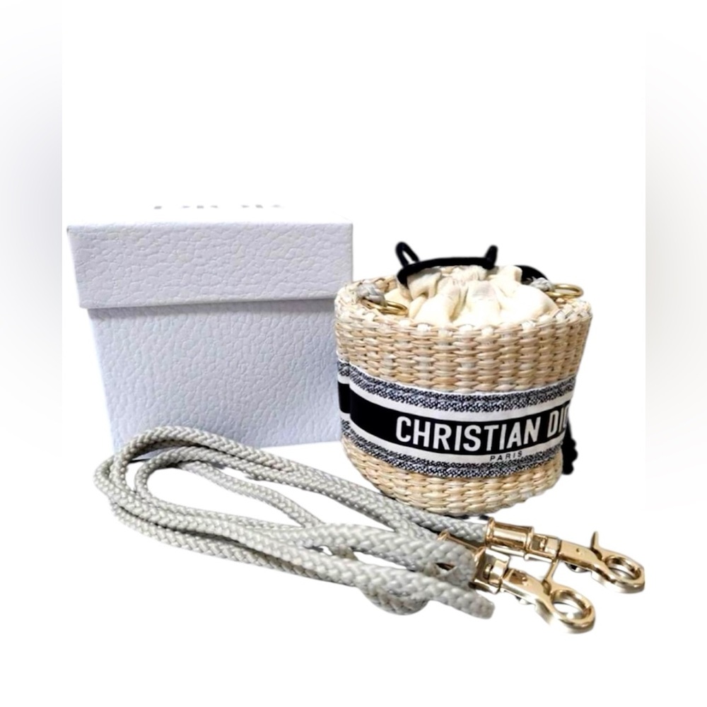 Restock! Dior Beige and Blue Woven Mini Bucket Bag